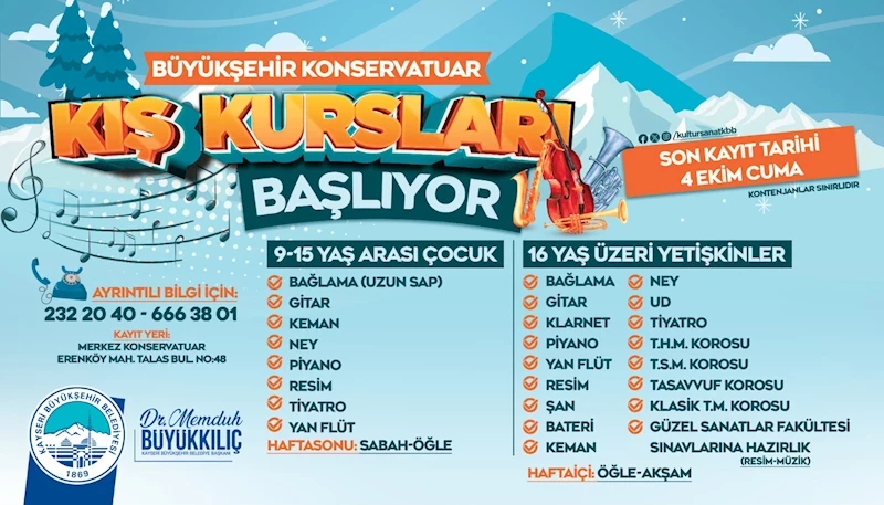 Kayseri’nin Sanat Kalbi Büyükşehir Konservatuvarı’nın Kış Kurslarına Kayıtlar Sürüyor