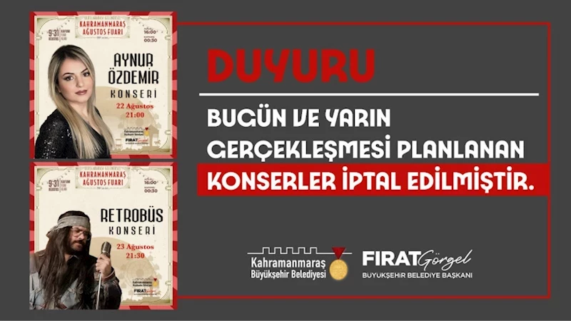 Ağustos Fuarı’nda Bugün ve Yarın Düzenlenecek Konserler İptal Edildi!