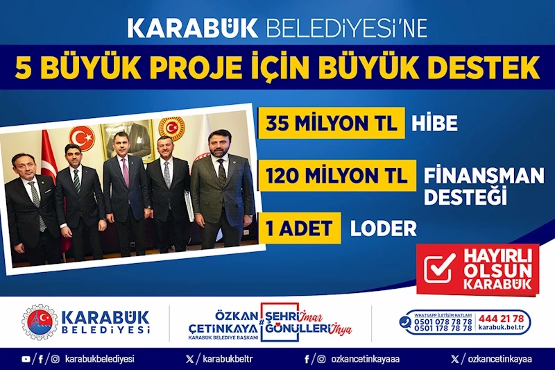 Karabük Belediyesi’ne Çevre, Şehircilik ve İklim Değişikliği Bakanlığı’ndan 5 Büyük Proje İçin Büyük Destek