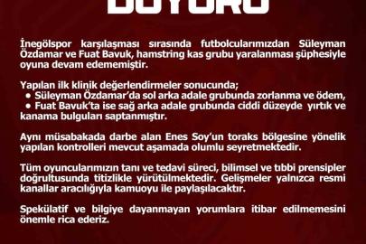 Elazığspor’dan sakat futbolculara ilişkin açıklama