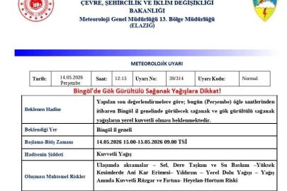 Bingöl için sağanak yağış uyarısı