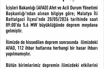 Elazığ Valiliği’nden deprem açıklaması: "Herhangi bir hasar ihbarı yok"