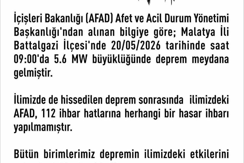 Elazığ Valiliği’nden deprem açıklaması: "Herhangi bir hasar ihbarı yok"
