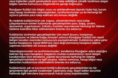Elazığspor’dan dolandırıcılık uyarısı