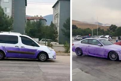 Geçenin aracını mor renge boyayan yol. Olayın sorumlusu bulundu