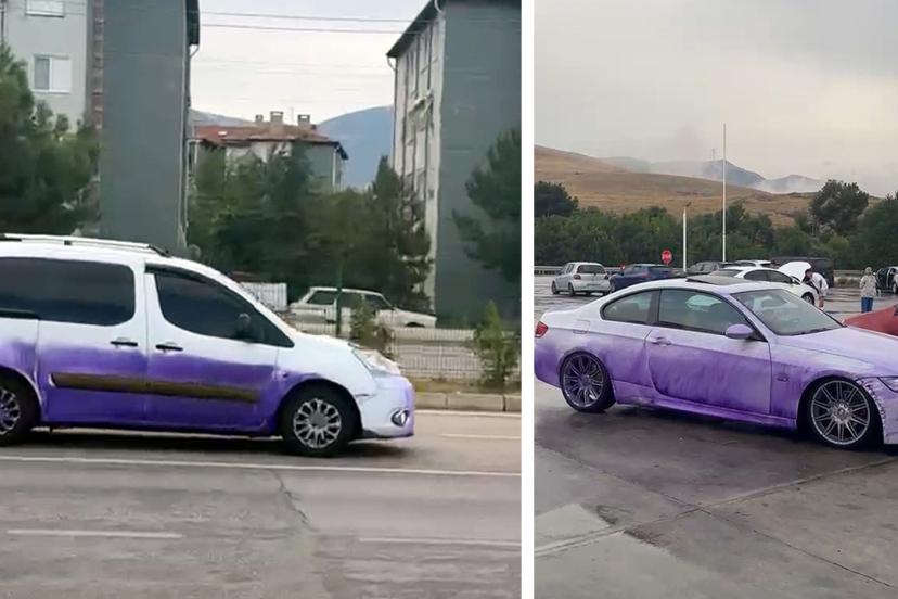 Geçenin aracını mor renge boyayan yol. Olayın sorumlusu bulundu