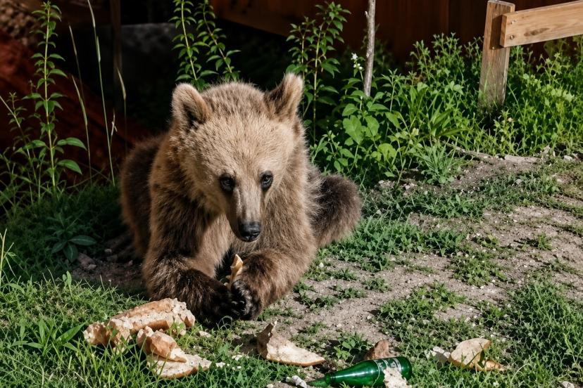 Piknikçilerin yiyecekleriyle beslenen bozayı ilgi odağı oldu
